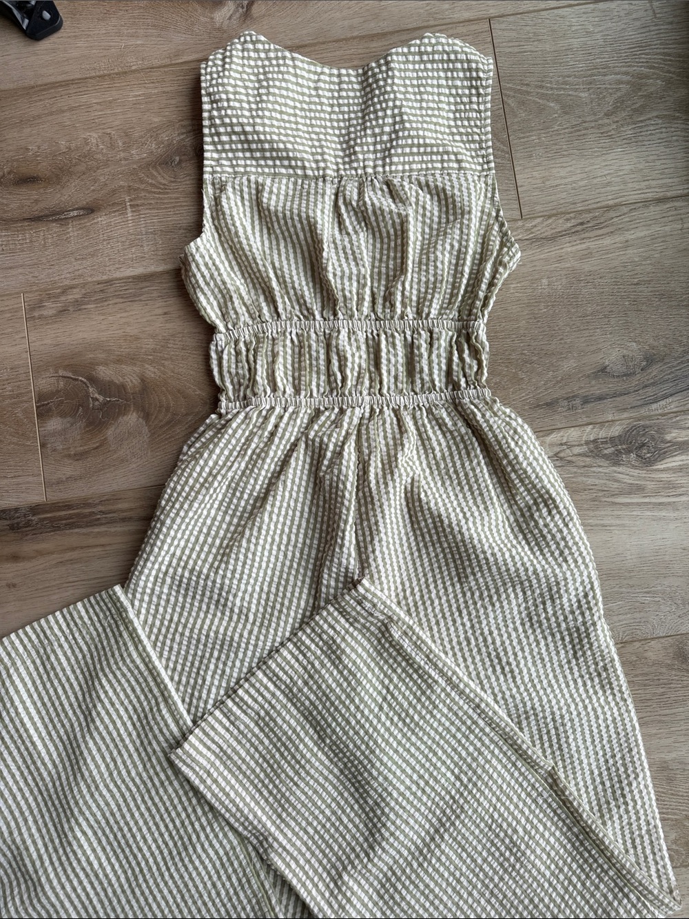 Striped Cream and Tan Sleeveless Jumpsuit - Picture 3 of 5